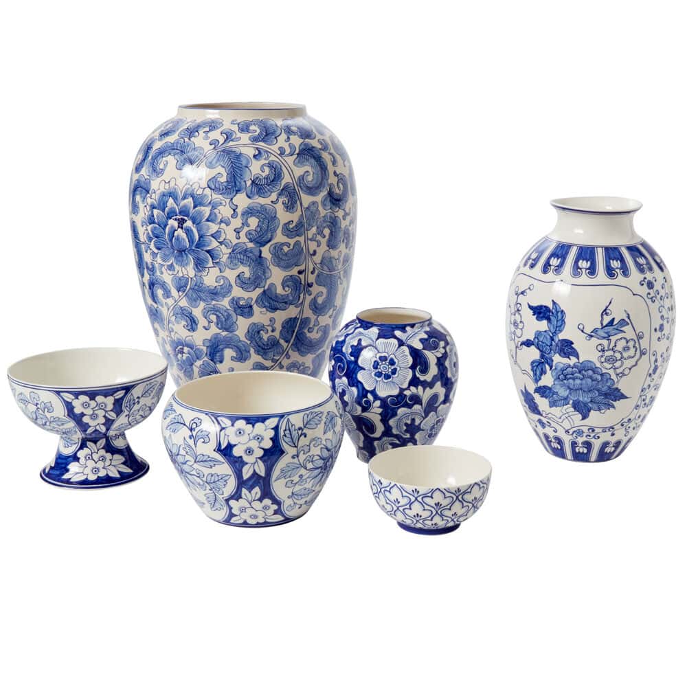 Blue Elodie Collection – Hand-Painted Chinoiserie-Inspired Stoneware Vessels - Blackspoke Boutique