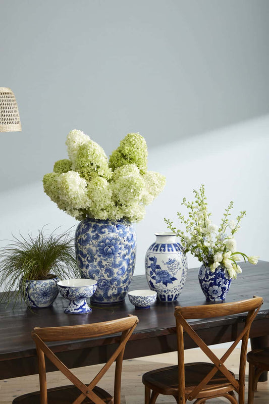 Blue Elodie Collection – Hand-Painted Chinoiserie-Inspired Stoneware Vessels - Blackspoke Boutique