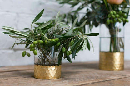 Small Gold Cylinder Vase – Set of 4 Handmade Metallic Glass Vases - Blackspoke Boutique