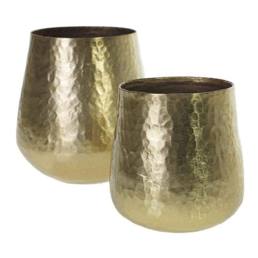 Hux Pot – Hammered Gold Metal Planter in Two Sizes - Blackspoke Boutique